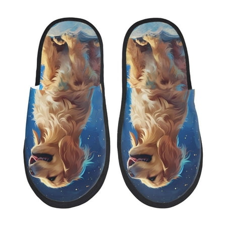 Balery Starry Sky Cloud Dog Slient Indoor Furry Fleece Comfort House Shoes Soft Non-Slip Home Shoes Cotton slippers House Slippers-- Large