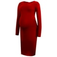 thumbnail image 4 of XUNKUSGA Maternity Dresses for Women Fashion Crew Neck Side Split Long Dress Casual Soild Color Long Sleeved Holiday Dress Comfortable Soft Slim Fit Party Dress S-2XL,Red, 4 of 6