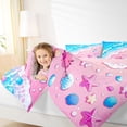 thumbnail image 3 of Castle Fairy Cute Pastel Beach Shore Scene 7-Piece Twin Bedding,Seashell Crab Wave Kids Pattern Bedding Comforter Set,Pink Cyan,Pink Reversible, 3 of 7