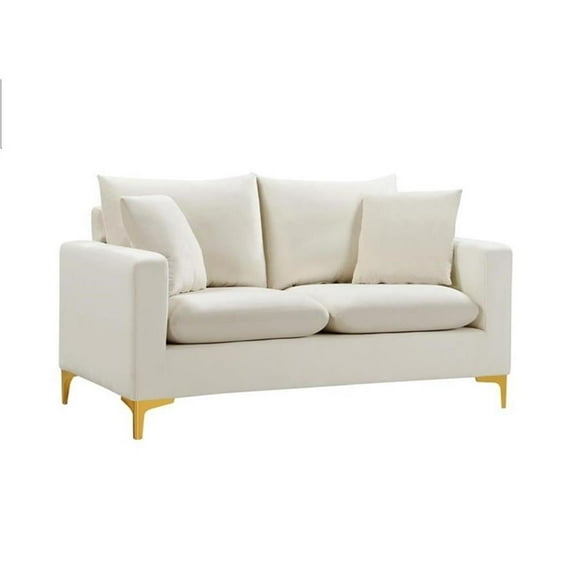 Maklaine Contemporary Upholstery Cream Velvet Loveseat