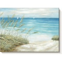 Beach Sea Canvas Wall Art: Seaside Coastal Reed Painting Blue Ocean Nautical Picture Modern Minimalist Seascape Grass Path Artwork Decor for Living Room Bedroom
