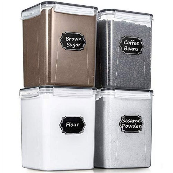 Grands Contenants de Stockage Alimentaire 5.2L /175oz, Wildone 4 Pcs Sans BPA Hermétiques pour Farine, Sucre, Fournitures de Pâtisserie, Organisation de Garde-Manger de Cuisine, Inclut Stylo et 20 Étiquettes