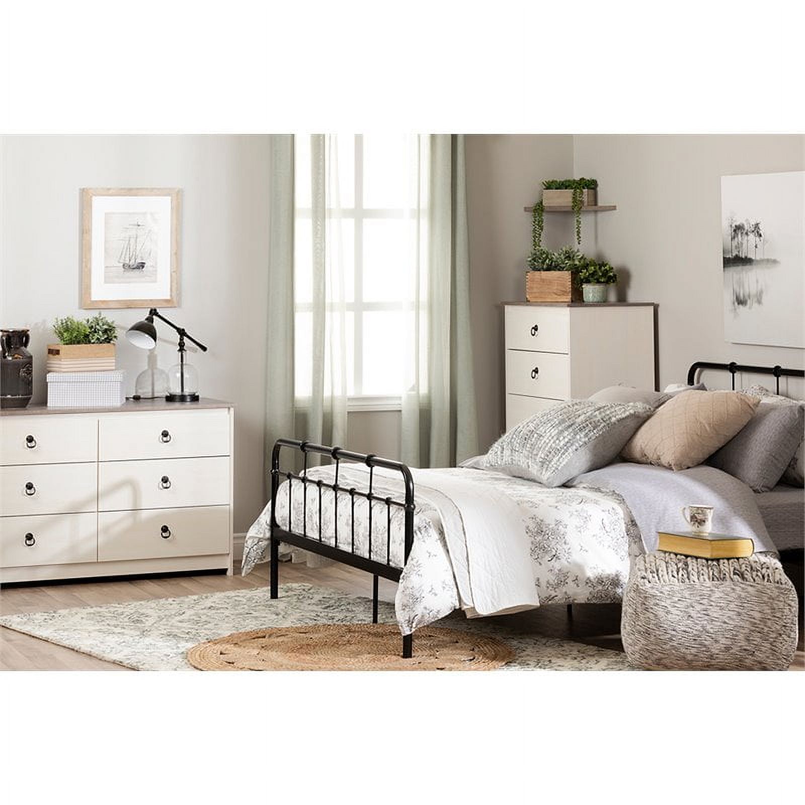 South Shore Furniture Plenny 5-Drawer Chest, White Wash and Weathered Oak, W29.75 x D19 x H48.75
