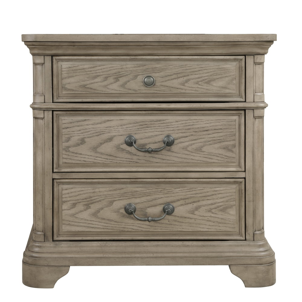 Levan 3Drawer Wood Nightstand in Light Gray with USB