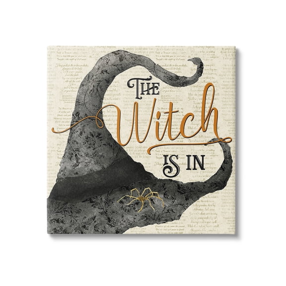 Stupell Industries Vintage Witch Hat Phrase Holiday Painting Gallery Wrapped Canvas Art Print Wall Art, 17 x 17
