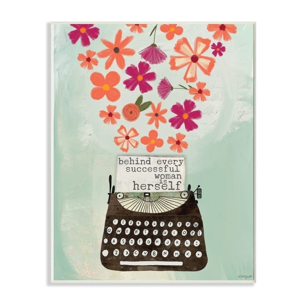 The Stupell Home Decor Successful Woman Pink and Orange Floral Explosion Typewriter