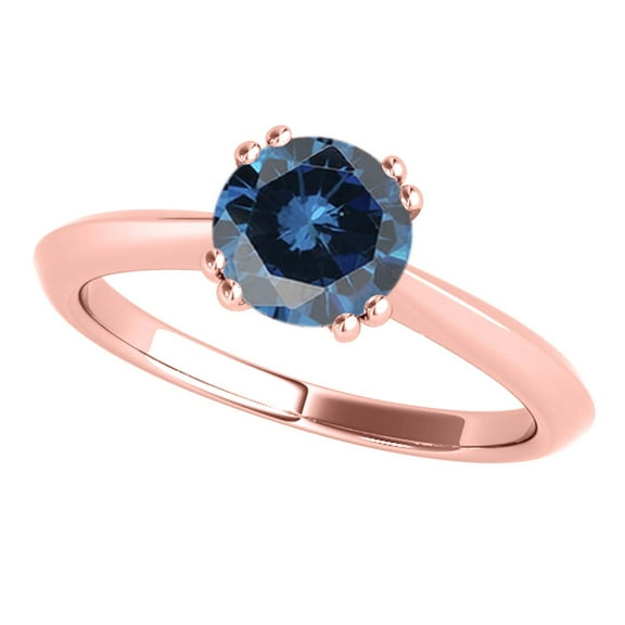 Mauli Jewels Engagement Rings for Women 1 Carat Blue Diamond Engagement Ring 4 prong 10k Rose Gold