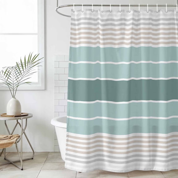 Teal Aqua Stripes Waterproof Fabric Shower Curtain,Modern Ombre Abstract Aesthetics Waterproof Fabric Shower Curtain for Bathroom Curtains Bathtubs Hotel Shower Curtains with 12 Hooks Stall 54x78in