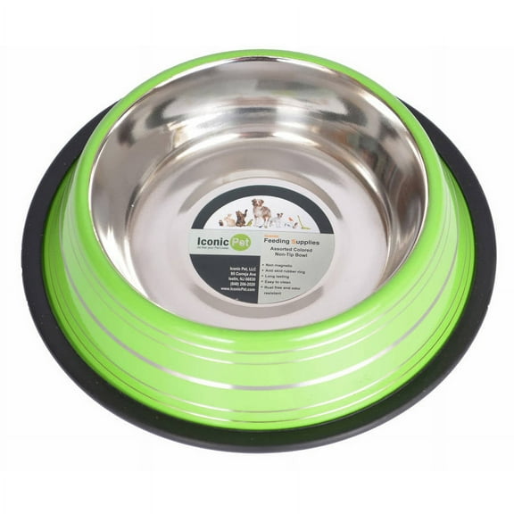 Iconic Pet Color Splash Stripe Non-Skid Pet Bowl, 8 Oz, Green