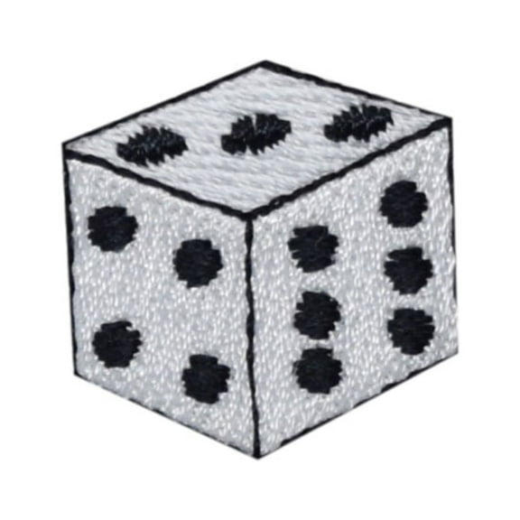 Single White Die/Dice - Iron on Applique/Embroidered Patch