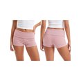 thumbnail image 2 of LMLYSoH Women's Striped Mini Shorts Summer Low Rise Fold Over Waist Micro Shorts, 2 of 8