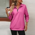 thumbnail image 2 of Mohiass Womens Zip-Up Dropped Shoulder Sweatshirt Oversized Lapel Half Zip Long Sleeves Pullover Tops Hot Pink 2XL, 2 of 7