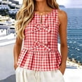 thumbnail image 2 of ZVNAΖH Women's Gingham Check Sleeveless Peplum Top, Crew Neck Bow Front Casual Blouse, S-2XL, 2 of 8