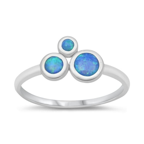 CHOOSE YOUR COLOR Modern Water Circle Bubble Ring .925 Sterling Silver Band Blue CZ Female Size 9