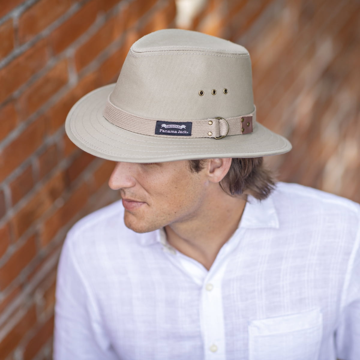 Panama Jack Men's Original Canvas Safari Sun Hat, 2 1/2" Brim, UPF (SPF) 50+ Sun Protection (Khaki, Large)