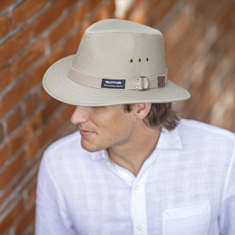 Panama Jack Men's Original Canvas Safari Sun Hat, 2 1/2 Brim, UPF (SPF)  50+ Sun Protection (Khaki, Large) 