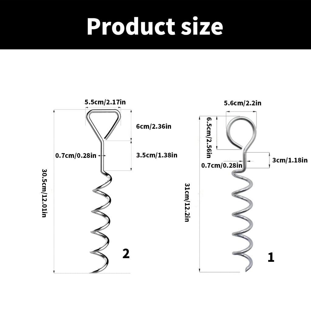 4Pcs Tent Stake Anchors with Strap Portable Trampoline Stakes Tie Down Spirals Ground Anchors Stake Tent Accessories