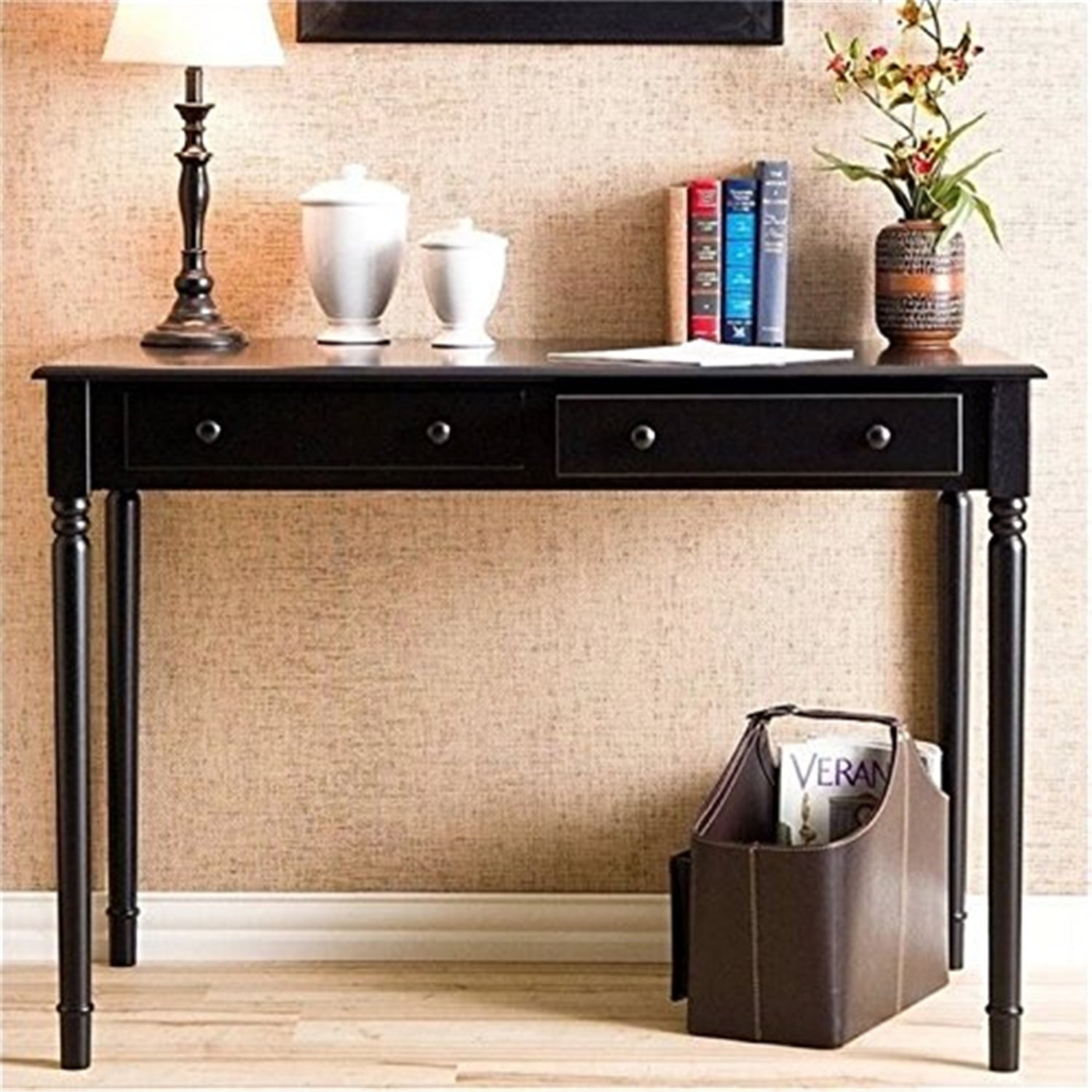 SEI Furniture Parker 2-Drawer Writing Desk in Satin Black