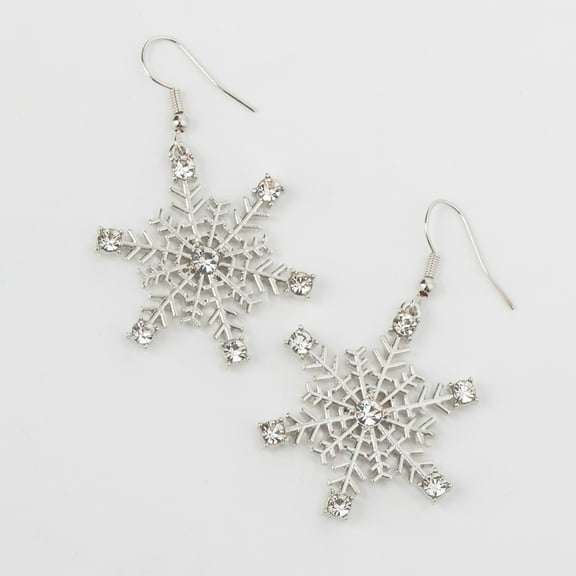 Howard's Holiday Silver Christmas Rhinestone Snowflake Drop Earrings for Women