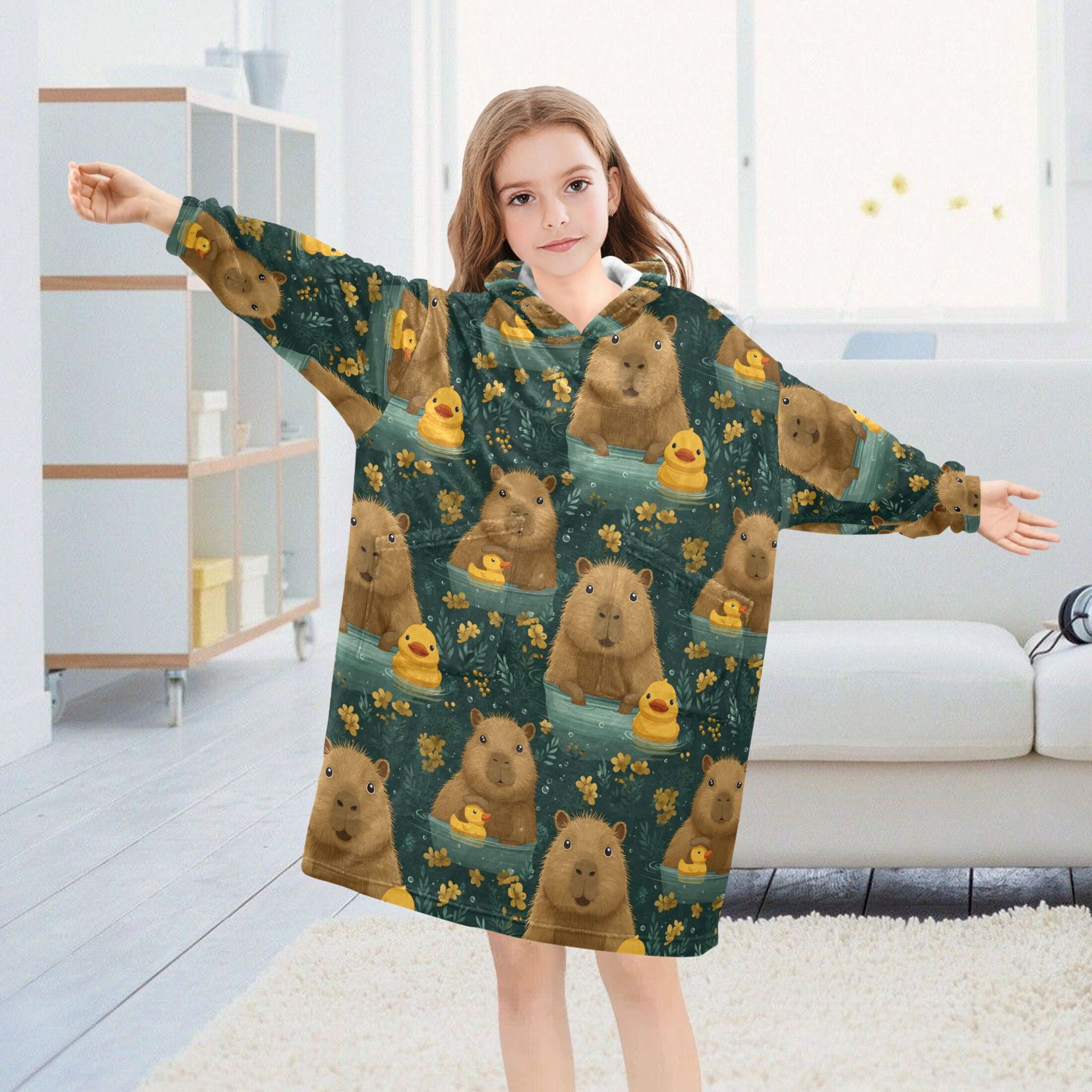 joogoo Wearable Blanket Hoodie for Capybara Cute Ducks Flannel Sherpa Pocket 3-14 YR S
