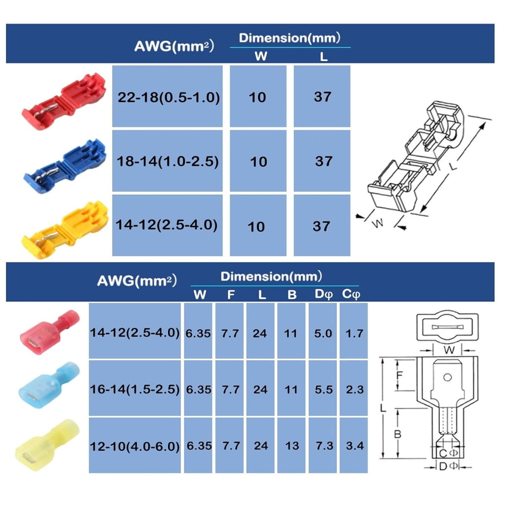 WINDLAND Quick Installation Wire T Tap Connectors Hassle frees Cable Connection set Cable Junctions 200pcs for Homes & Office Use