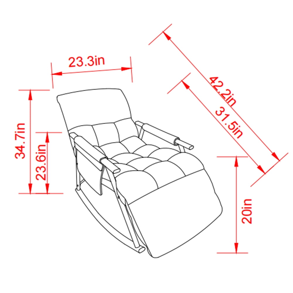 Accent Folding Rocking Recliner Chair with Side Pocket, Upholstered Nursery Glider Chair with 5 Adjustable High Back for Living Room Bedroom Balcony, Pink