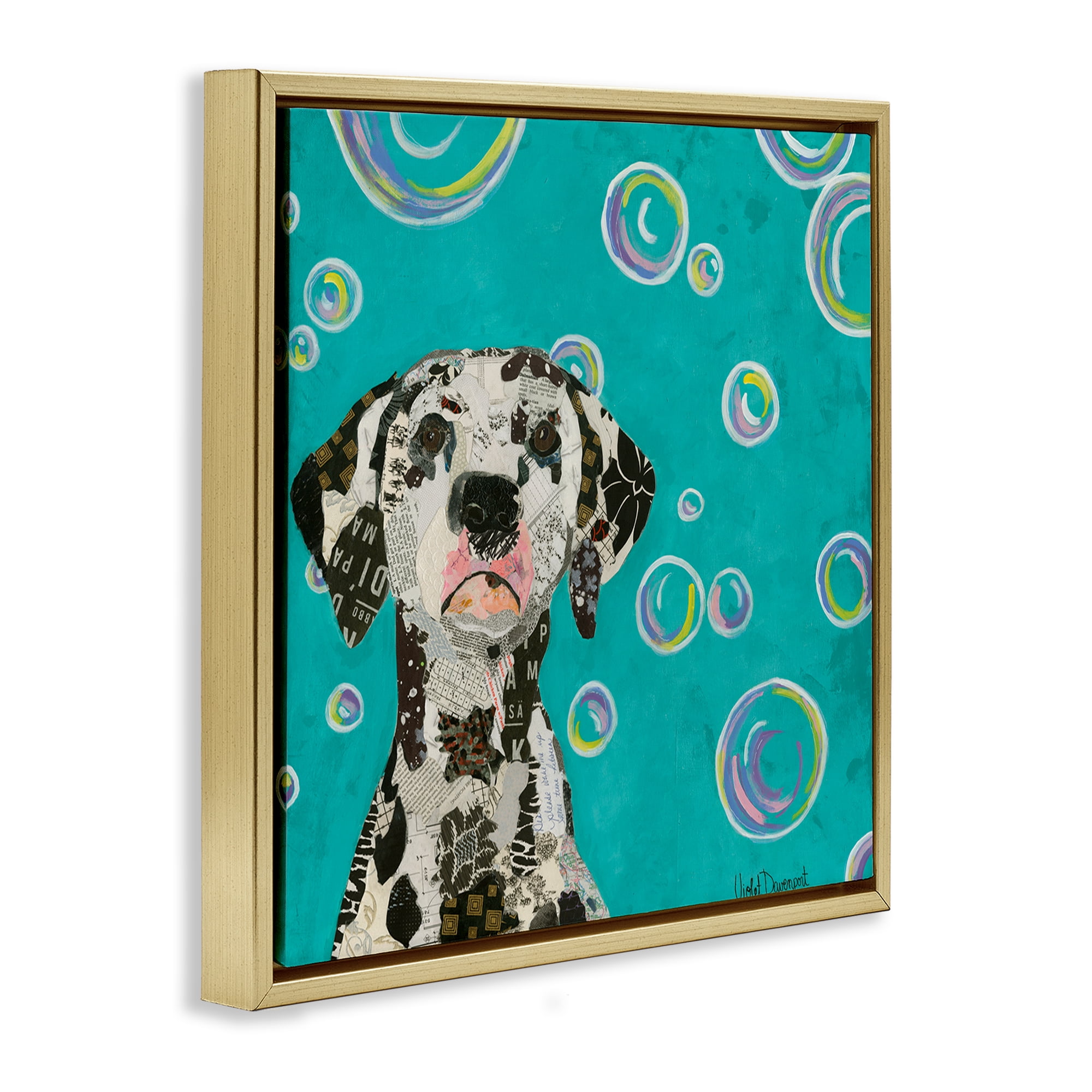 Stupell Industries Love Of Bubbles Collage Animals Painting Gold Floater Framed Canvas Art Print Wall Art, 25 x 25
