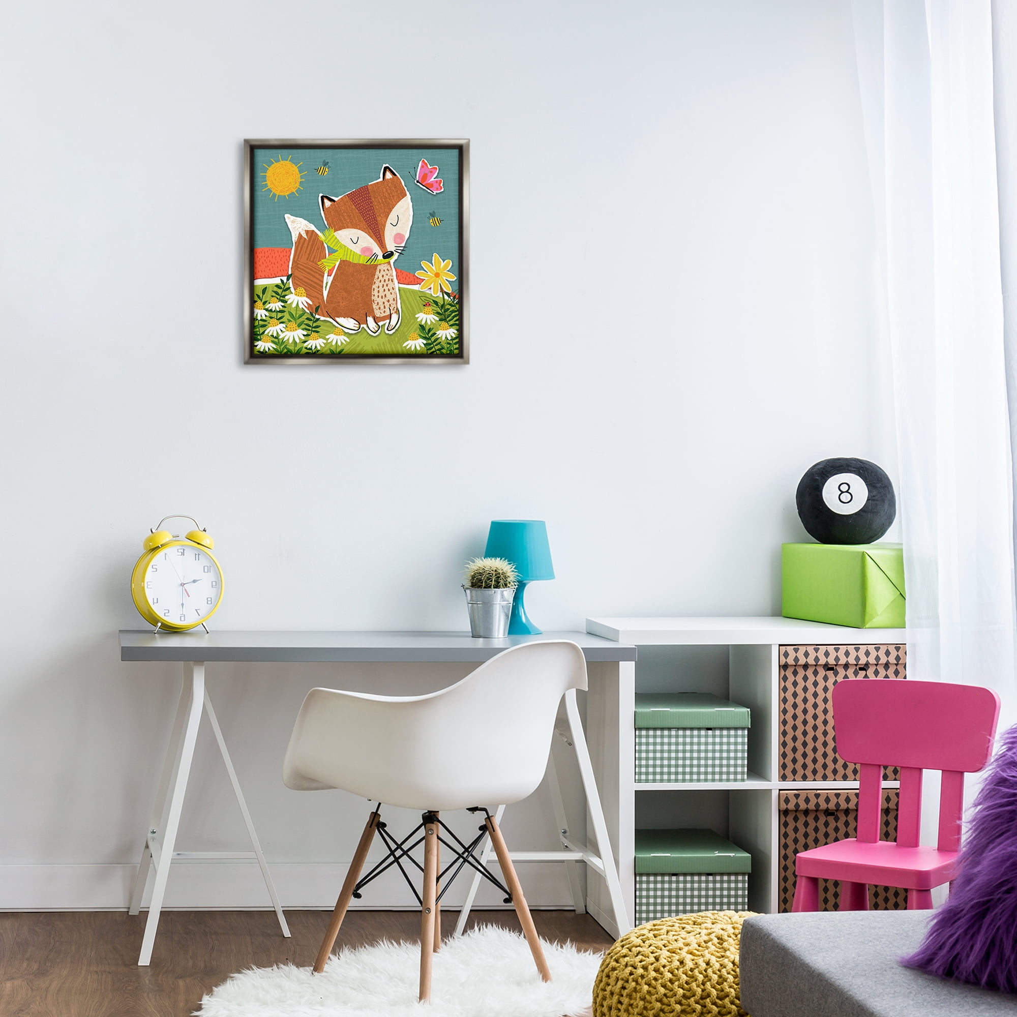 Stupell Industries Whimsical Nature Fox Animals Painting Gray Floater Framed Canvas Art Print Wall Art, 18 x 18