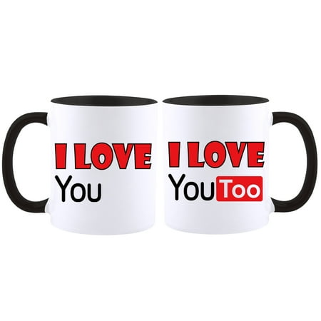 

Couples Mug Couple Mug 11OZ Coffee Mug Gift Set - I Love You I Love You too- Mugs For Husband and Wife - Him And Her Gifts for wedding anniversary Birthday housewarming-Black