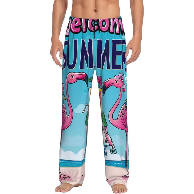 Fotbe Beach Flamingo Trio Pantalones de Pijama para Hombre, Pantalones de Dormir, Pantalones de Casa con Cintura Ajustable y Bolsillos-XX-Large