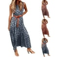 thumbnail image 3 of Casual Dresses for Women Trendy Floral Print High Waisted Pleated Flowy A Line Maxi Dress Blue Beach Long Outfits L, 3 of 5