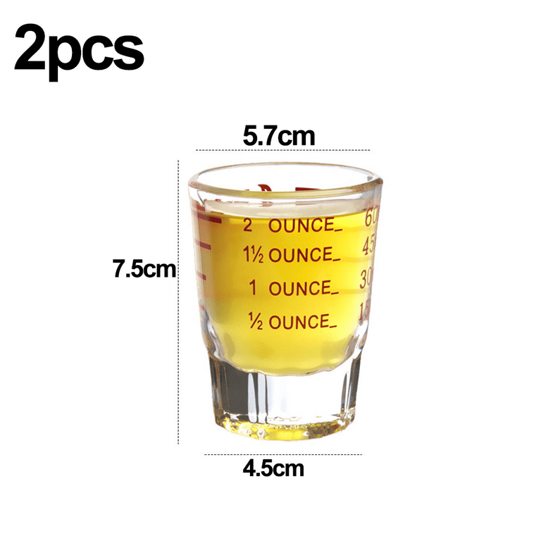 Set of 2 Shot Glass Measuring Cups - Liquid Heavy Glass with