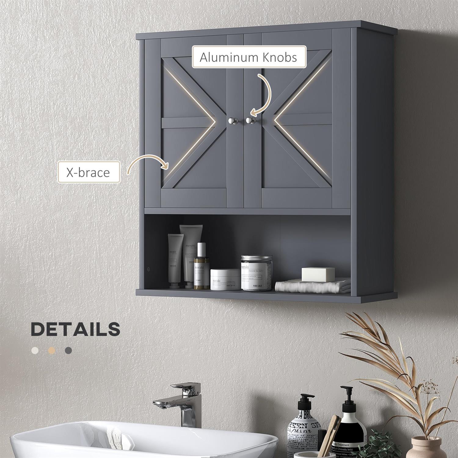Demi Bonn 24" Farmhouse Style Medicine Cabinet with Barn Doors & Adjustable Shelf for Bath & Laundry Rooms, Gray