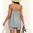 thumbnail image 5 of Karymi Womens T Shirts 2 Piece Linen Blend Outfit Set, Square Neck Thin Spaghetti Strap Tank Top+Elastic High Waist Casual Shorts with Side Pockets Womens Blouses, 5 of 7