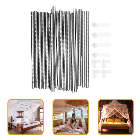 Milisten Stainless Steel Bed Canopy Frame Poles Set with Mosquito Net Support Brackets, Plated Metal for Bed Canopy