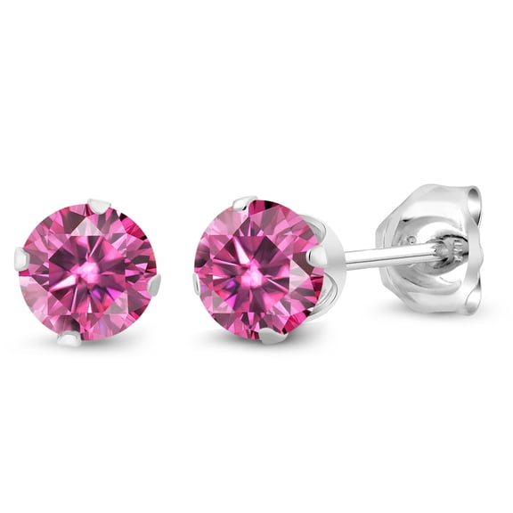 Gem Stone King 925 Sterling Silver Stud Earrings for Women Men Pink Round Moissanite (0.46 Cttw)