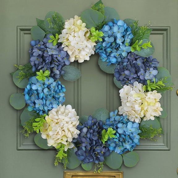 BBilaBu Spring Hydrangea Flower Wreath, 15.7Inch Artificial Floral Door Hanging for Easter, Valentine’s, or Everyday Decor