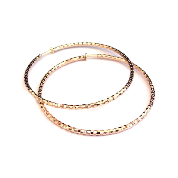 Clip-on Hoop Earrings Round Circle Gold Tone Textured Pipe Hoop Earrings 3 inch Non Pierced