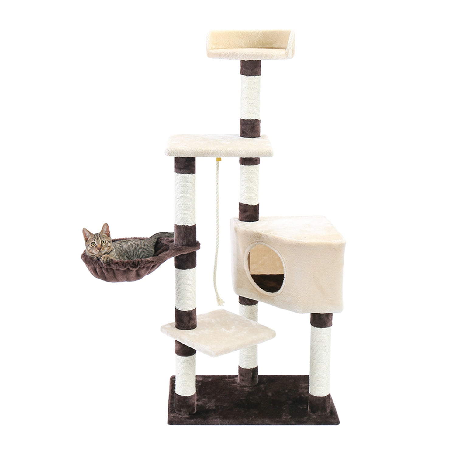 Pefilos 54.3" Cat Tree for Adult Cats Tall, Cat Condo with Scratching Post 3 Elevated Platforms, Cat Tree Tower for Indoor Cats Dangling Cat Toy, Cat Playground, Beige Pefilos 54.3" Cat Tree for Adult Cats Tall, Cat Condo with Scratching Post 3 Elevated Platforms, Cat Tree Tower for Indoor Cats Dangling Cat Toy, Cat Playground, Beige