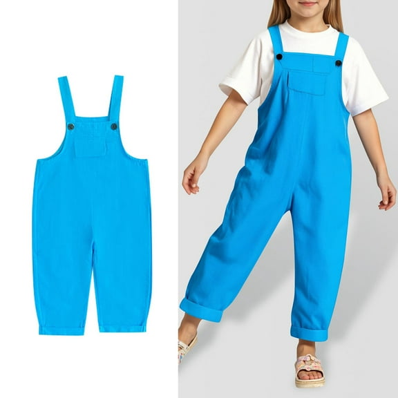 Bigetiay Little Jumpsuit for Girls Casual School Romper Light Blue Rompers with Pockets for Everyday Wear Girls Fashion 4-5 Years