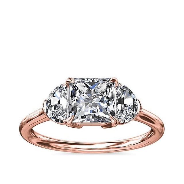 1.00 T.C.W Princess Shape Natural Diamond Latest Design Three Stone Wedding Ring for Ladies Solid 14K Rose Gold Size 8