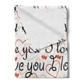 thumbnail image 2 of I Love You Soft Flannel Fleece Throw Blanket, Beauty of Love Style Typography Birthday Forever Never Let Me Go Print, Cozy Plush for Indoor and Outdoor Use, 50" x 70", Red Black White, by Ambesonne, 2 of 5