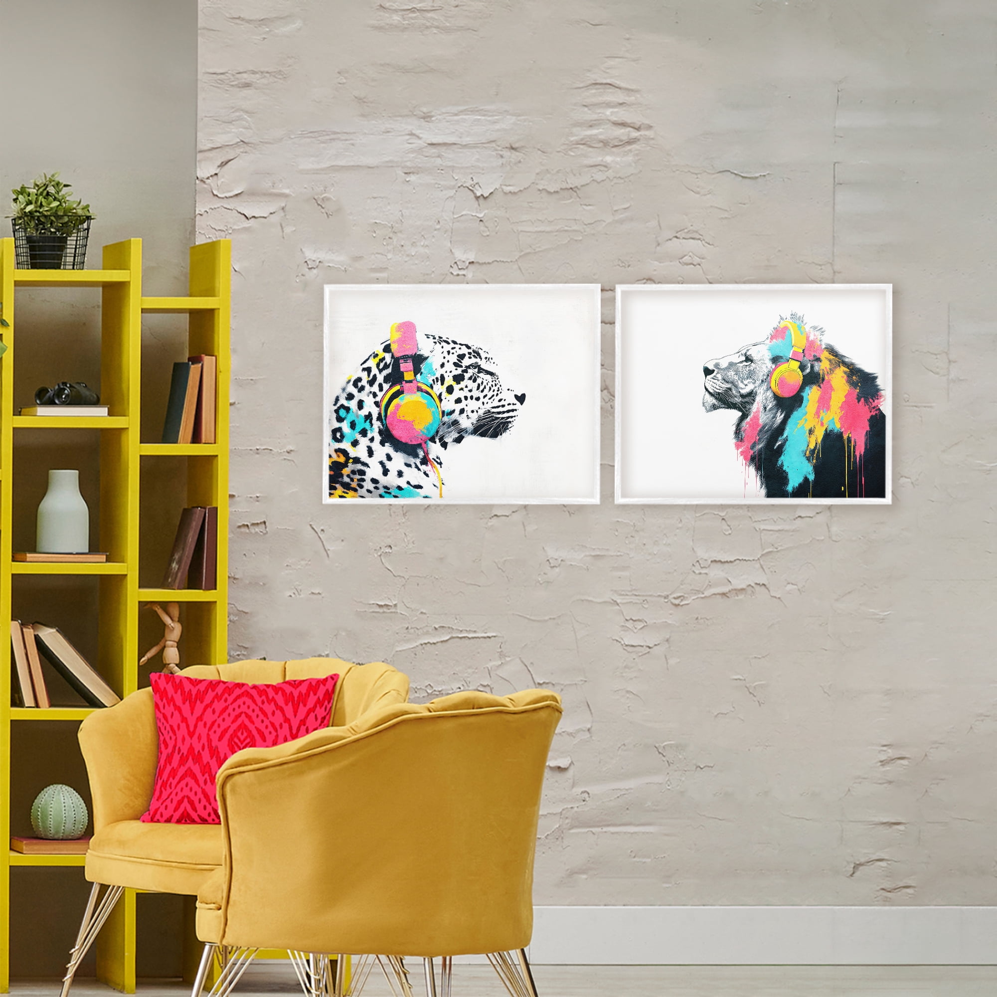 Stupell Industries Leopard and Lion On Air 2 Piece White Framed Giclee Art Set, design by Svetlana Aleynikova