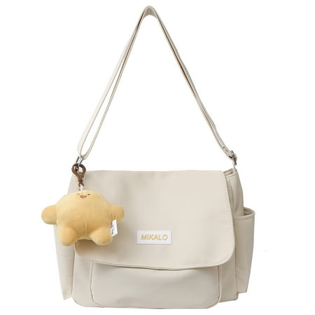 

TBOLINE Fashion Messenger Bag Large Women Flap School Crossbody Bag with Pendant (White)
