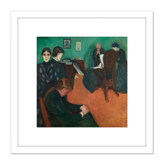 Edvard Munch Death In The Sickroom 8X8 Inch Square Wooden Framed Wall Art Print Picture with Mount