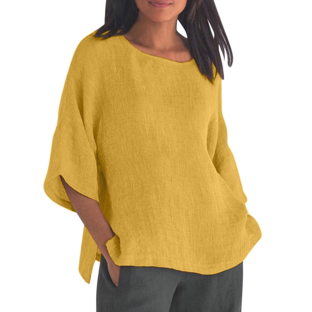 Birdeem Chemise Ample en Coton Uni à Manches Courtes pour Femmes