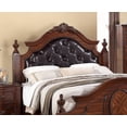 thumbnail image 2 of 1pc Queen Size Bed Four Posts Faux Leather Tufted Headboard Footboard Brown / Cherry Finish Unique Bedframe Bedroom Furniture, 2 of 6
