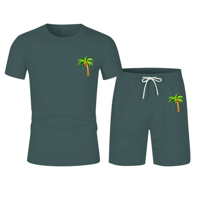 Men's Suits Summer Coconut Tree Print Short Sleeve Shorts Sportswear set for Men Lightweight Daily Wear Breathable Modern Design