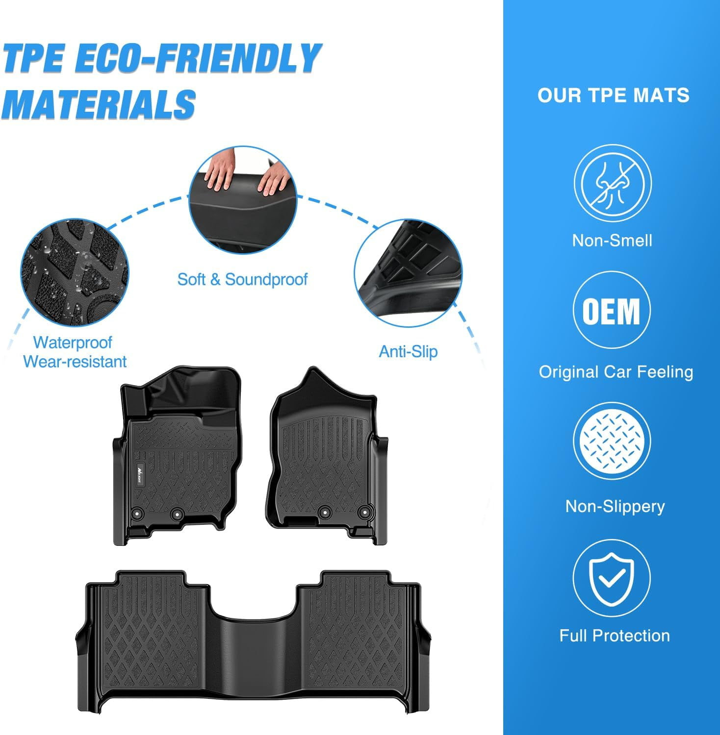 Nilight TPE Floor Mats for Nissan Titan 2017-2021 / TitanXD Crew Cab 2016 2017 2018 2019 2020 All Weather Custom Fit Heavy Duty Floor Liners