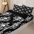 thumbnail image 3 of Homewish Hipple Halloween Skull Zipper Twin Comforter Sets with Fitted Sheet and 2 Pillowcases,Vintage Damask Zipper Bedding Set,Black White,Black Reversible,4pcs, 3 of 8